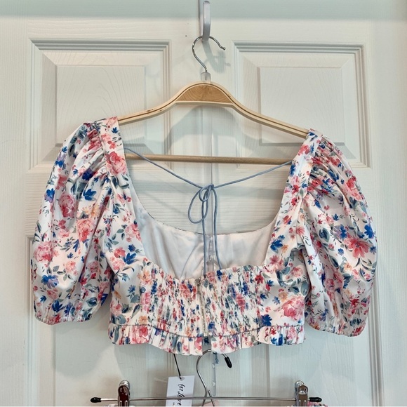 🌼 For Love & Lemons Juliet Floral Puff Shoulder Top & Ruched Skirt Set - Picture 7 of 13